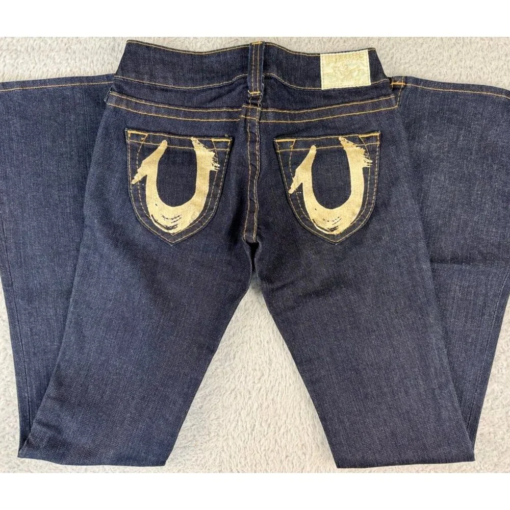 True Religion Bobby Womens 25 Dark Wash Flare Jeans NWOT White Gold Tag Made-USA - Picture 13 of 16